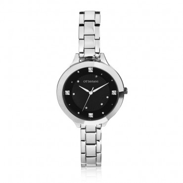 Ottaviani orologio donna con quadrante nero con strass e cinturino in maglia in acciaio