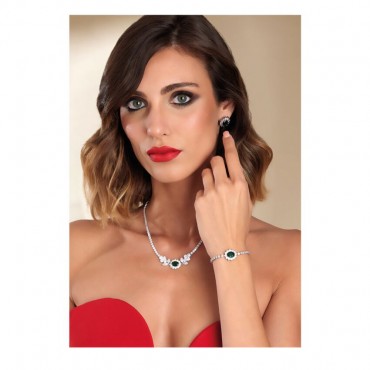 collana bracciale e orecchini con zirconi bianchi e verde al centro ottaviani 500779