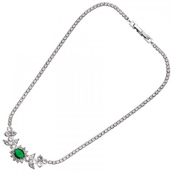 Collana Ottaviani 500779C tennis con zircone verde centrale