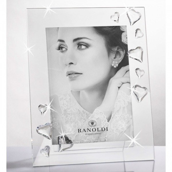 cornice portafoto ranoldi C6137 in cristallo con cuori misura 13x18 cm