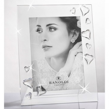 cornice portafoto ranoldi C6137 in cristallo con cuori misura 13x18 cm