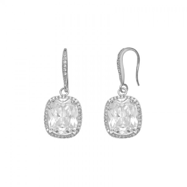 Orecchini pendenti Ottaviani 501083O (3.2 cm x 1.3 cm) in metallo rodiato con zirconi bianchi punto luce.