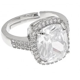 Anello solitario Ottaviani 501083A in metallo rodiato con zircone centrale e contorno di luce.