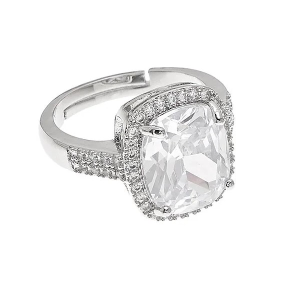 Anello solitario Ottaviani 501083A in metallo rodiato con zircone centrale e contorno di luce.