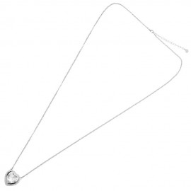 Collana lunga Ottaviani 502174C in metallo rodiato con pendente a cuore contornato da zirconi luminosi.