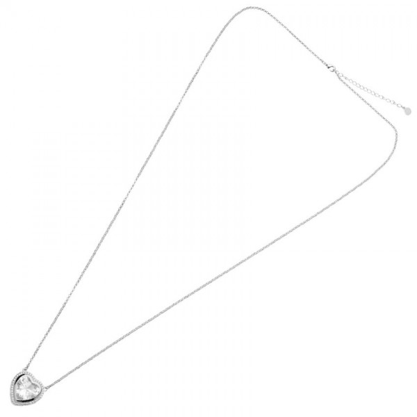 Collana lunga Ottaviani 502174C in metallo rodiato con pendente a cuore contornato da zirconi luminosi.