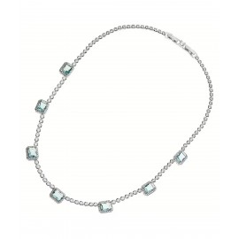 Girocollo Ottaviani 501131C in metallo rodiato con zirconi celesti taglio rettangolare e contorno di zirconi bianchi.