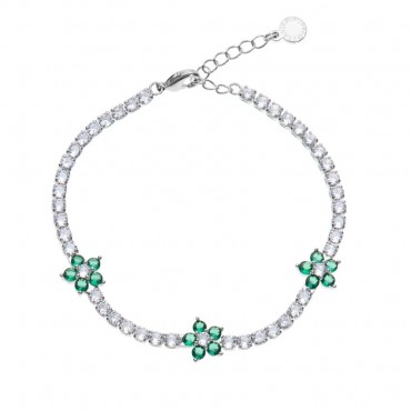 Bracciale Ottaviani 501126B modello tennis con zirconi bianchi e fiori verdi incastonati.