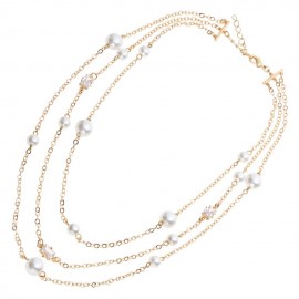 Collana Ottaviani 501174C dorata da donna con 3 fili, perle e zirconi bianchi