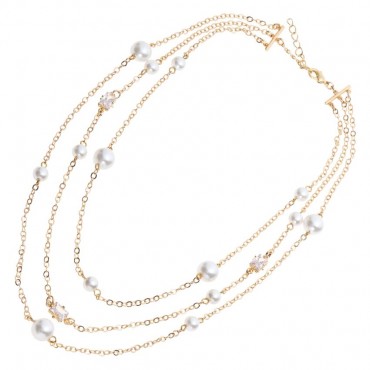 Collana Ottaviani 501174C dorata da donna con 3 fili, perle e zirconi bianchi