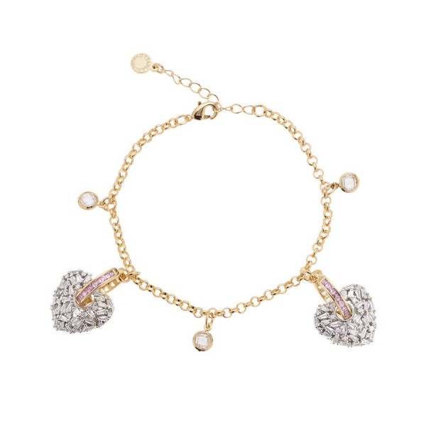 Bracciale Ottaviani 501208B dorato con cuori e zirconi bianchi