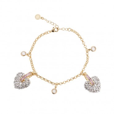 Bracciale Ottaviani 501208B dorato con cuori e zirconi bianchi